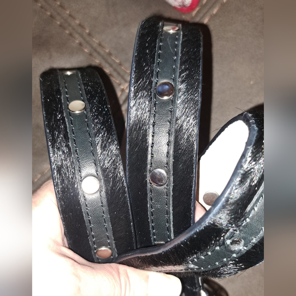 LEATHER BELT BLACK CALF HAIR STUDS SILVER Tone Cowgirl Rodeo Size 36-38